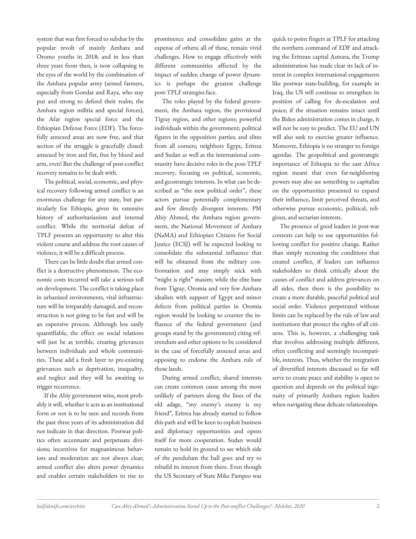 Can Abiy Ahmed’s Administration Stand Up to the Post-conflict Challenges? — typeset page 2