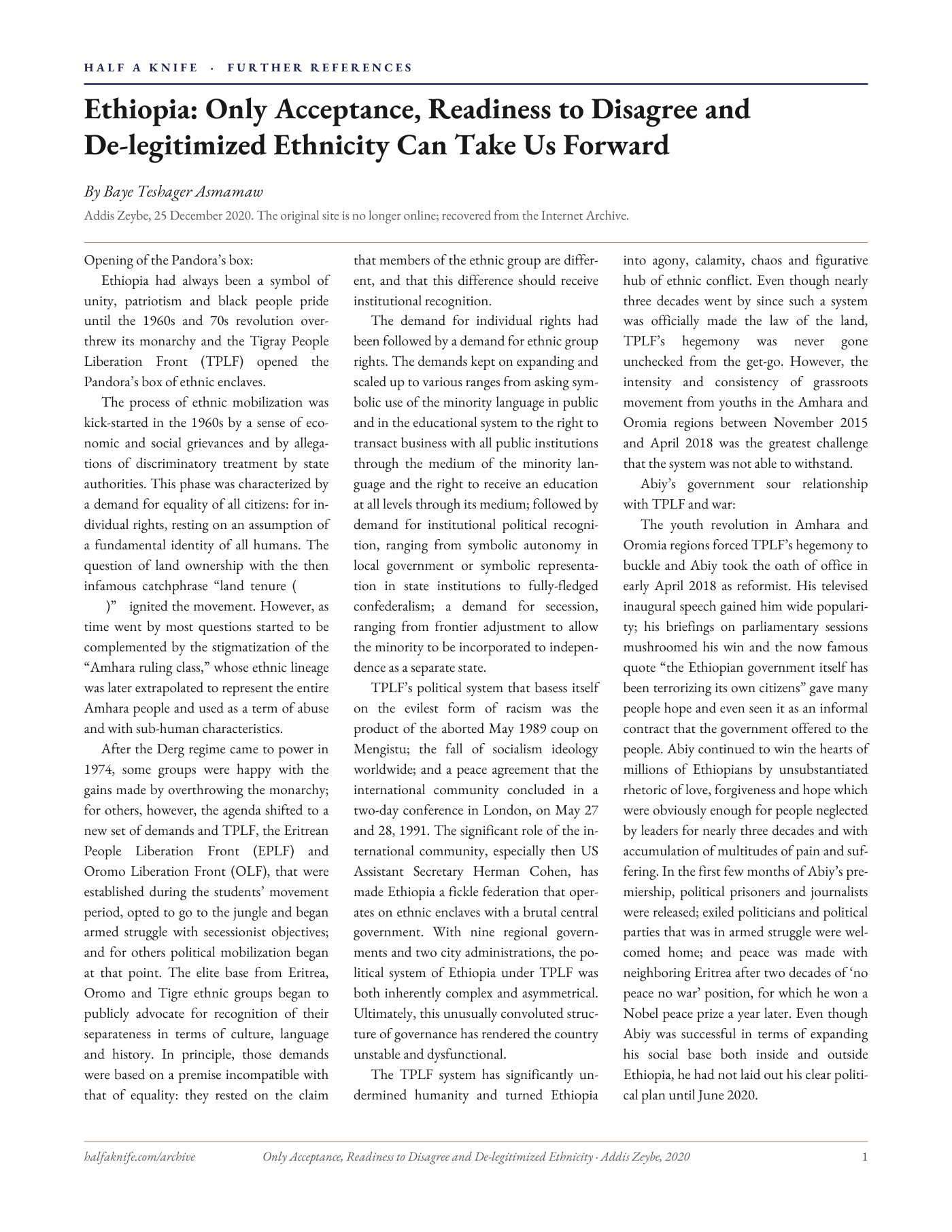 Only Acceptance, Readiness to Disagree and De-legitimized Ethnicity Can Take Us Forward — typeset page 1