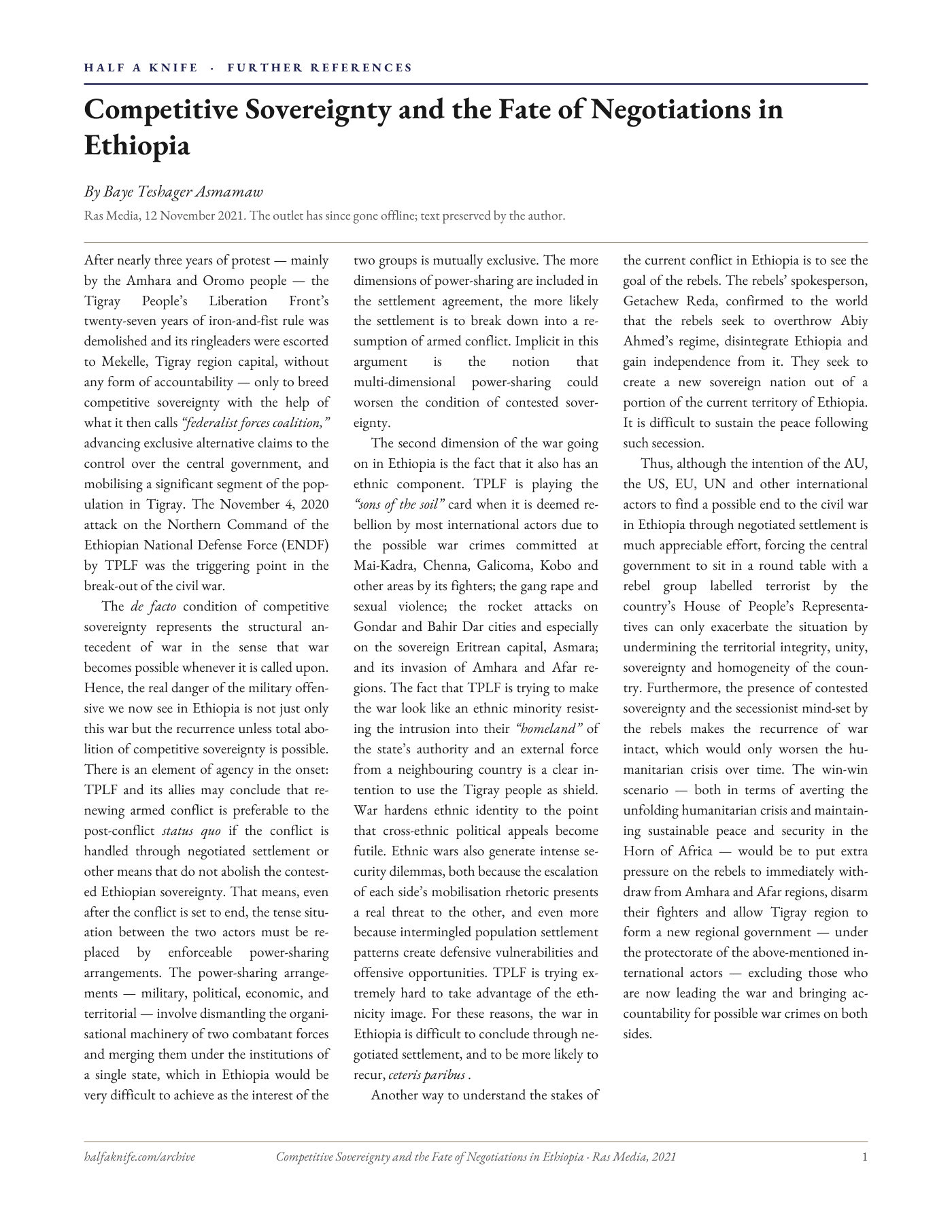 Competitive Sovereignty and the Fate of Negotiations in Ethiopia — typeset page 1